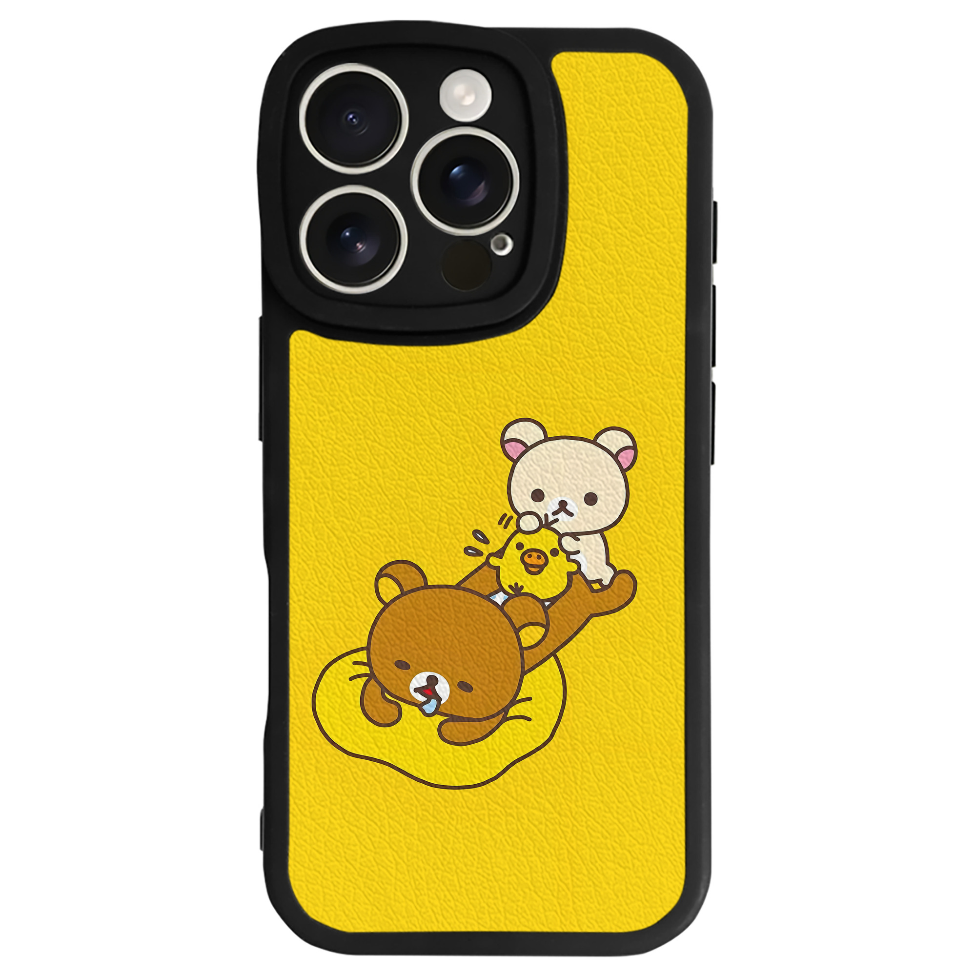 （画像用） リラックマ リラックマ キイロイトリ Rilakkuma Korilakkuma Kiiroitori 【iPhone 16シリーズ対応】シリコンスマホケース（レザー調） 材質：シリコン